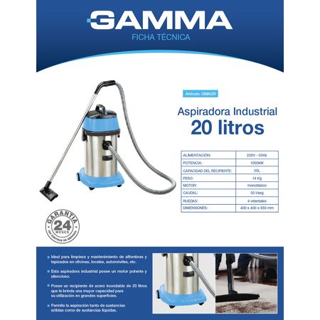 Aspiradora Industrial GAMMA GMAI20 1000W 20 Lts Polvo y Liquido Gomez Roco